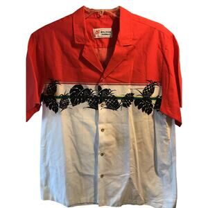 Malihini Vintage Mens L Red White Pineapple Print SS Button Down Hawaiian Shirt
